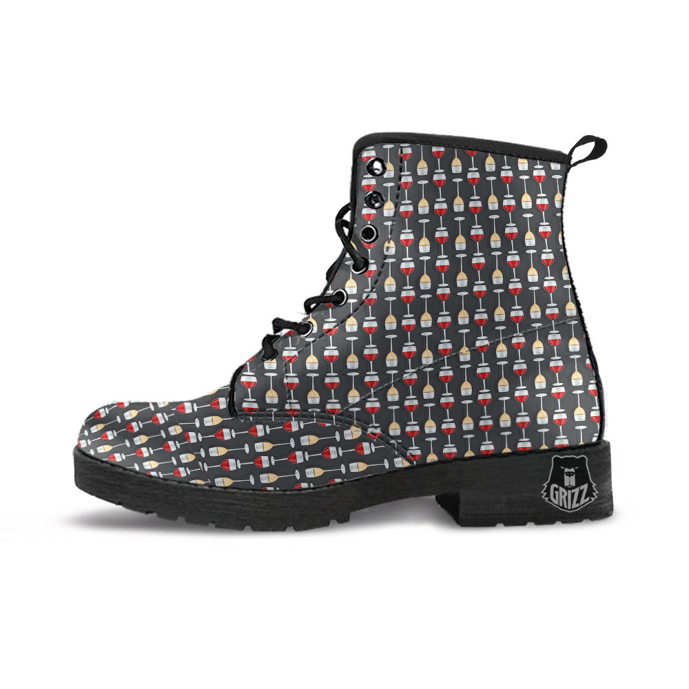 Wine Glasses Print Pattern Leather Boots-grizzshop