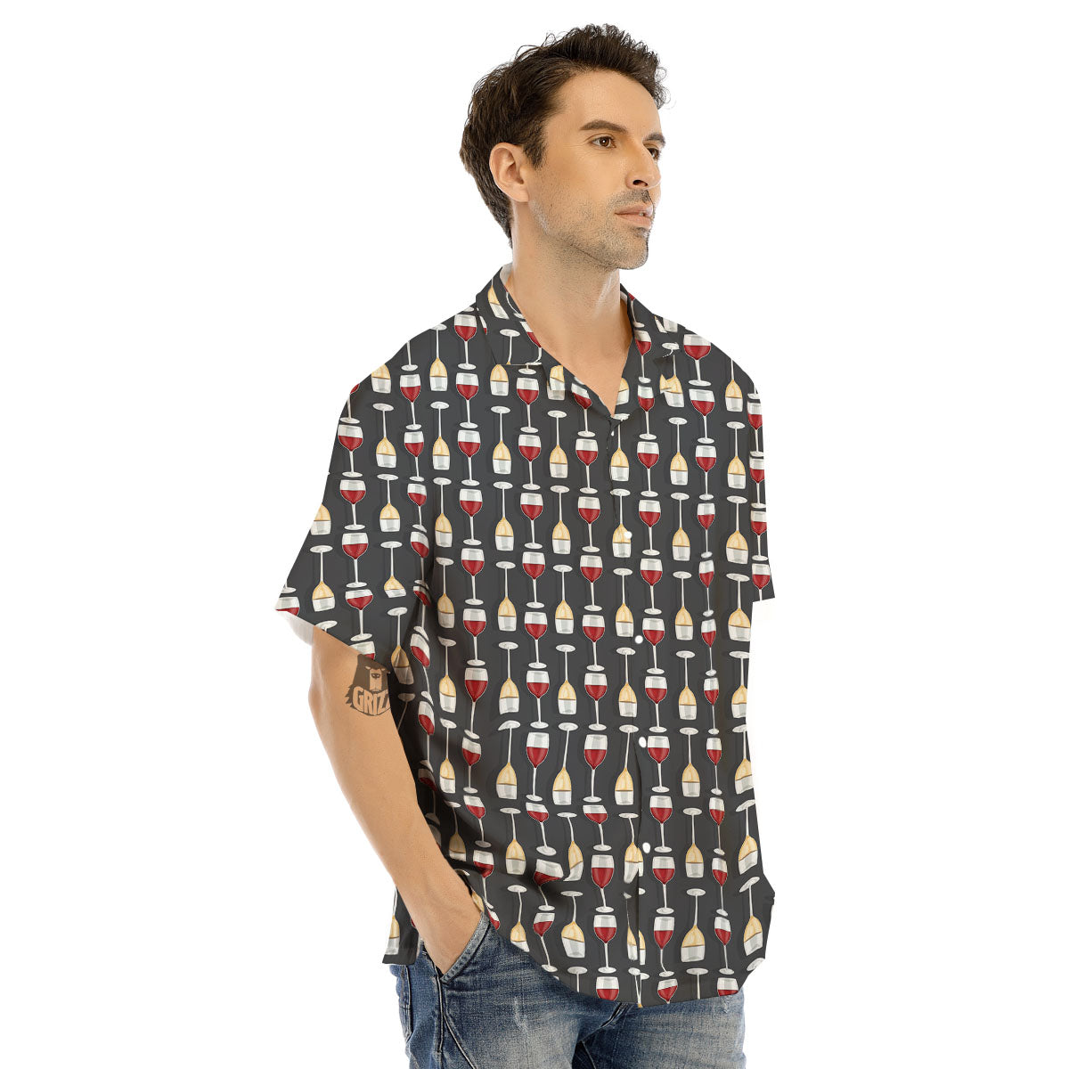 Wine Glasses Print Pattern Men's Hawaiian Shirt-grizzshop