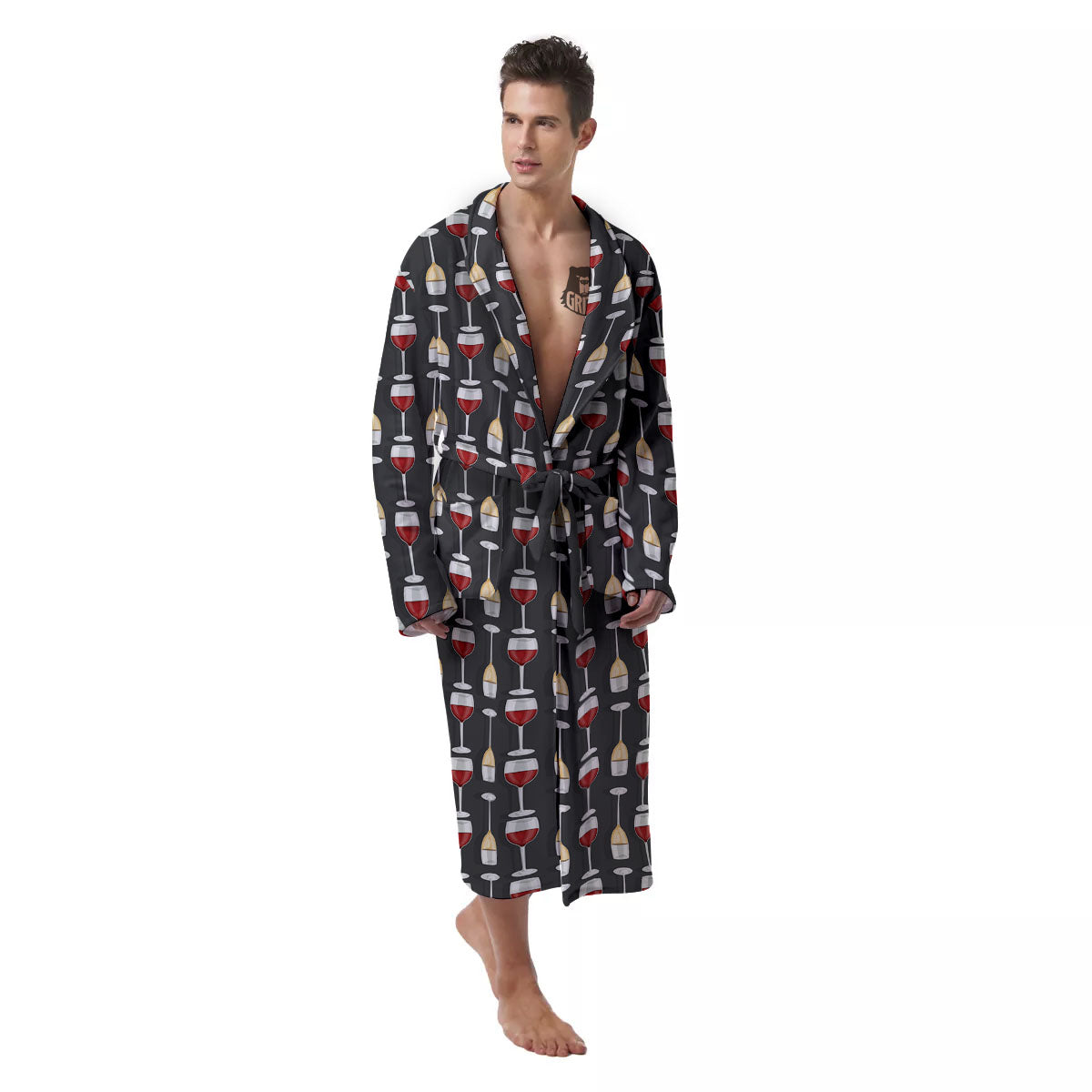 Wine Glasses Print Pattern Men's Robe-grizzshop