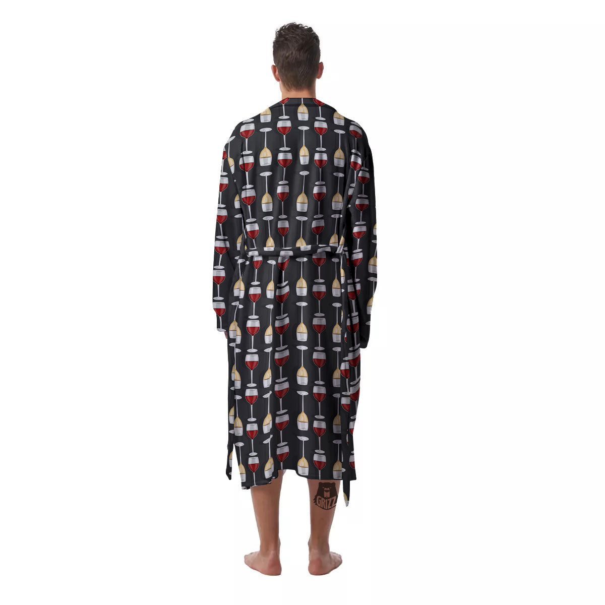 Wine Glasses Print Pattern Men's Robe-grizzshop