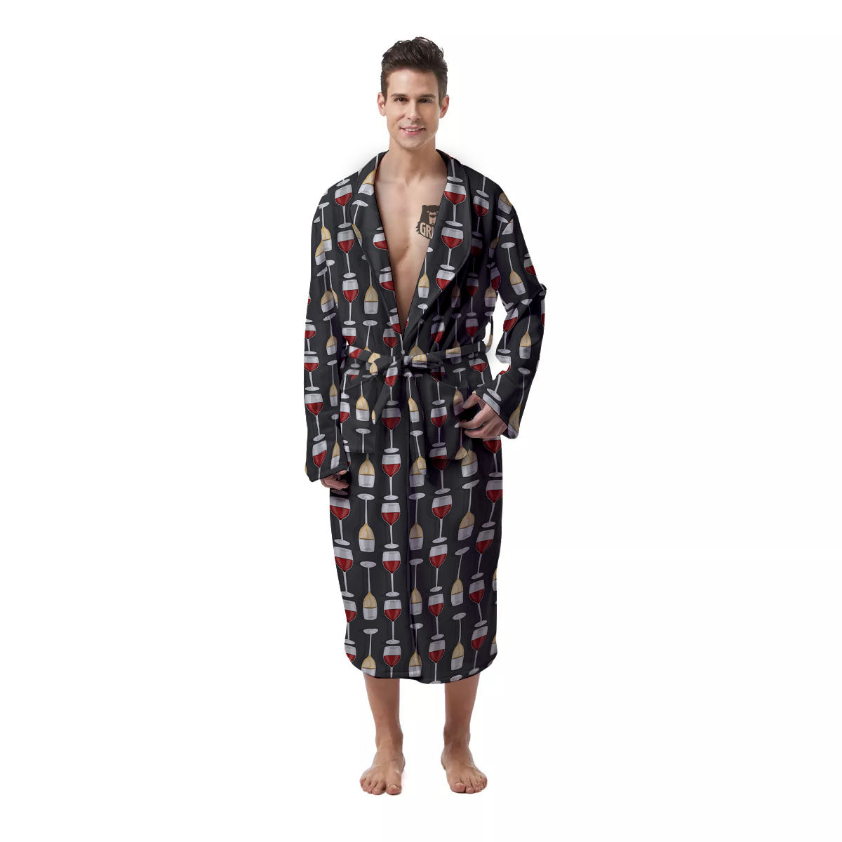 Wine Glasses Print Pattern Men's Robe-grizzshop