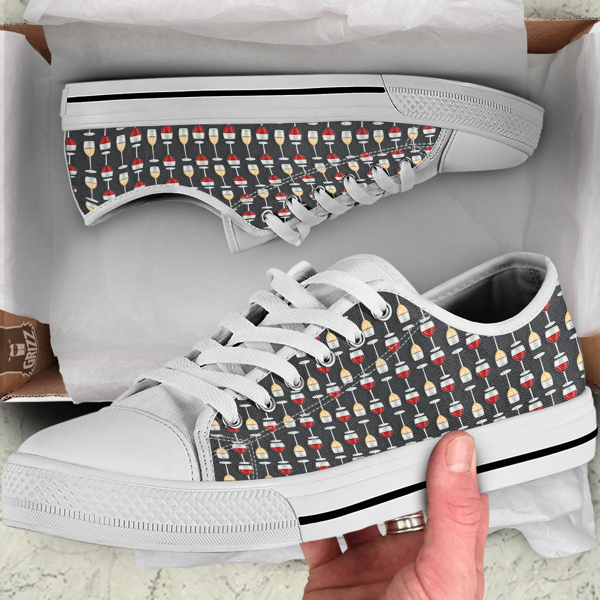 Wine Glasses Print Pattern White Low Top Shoes-grizzshop