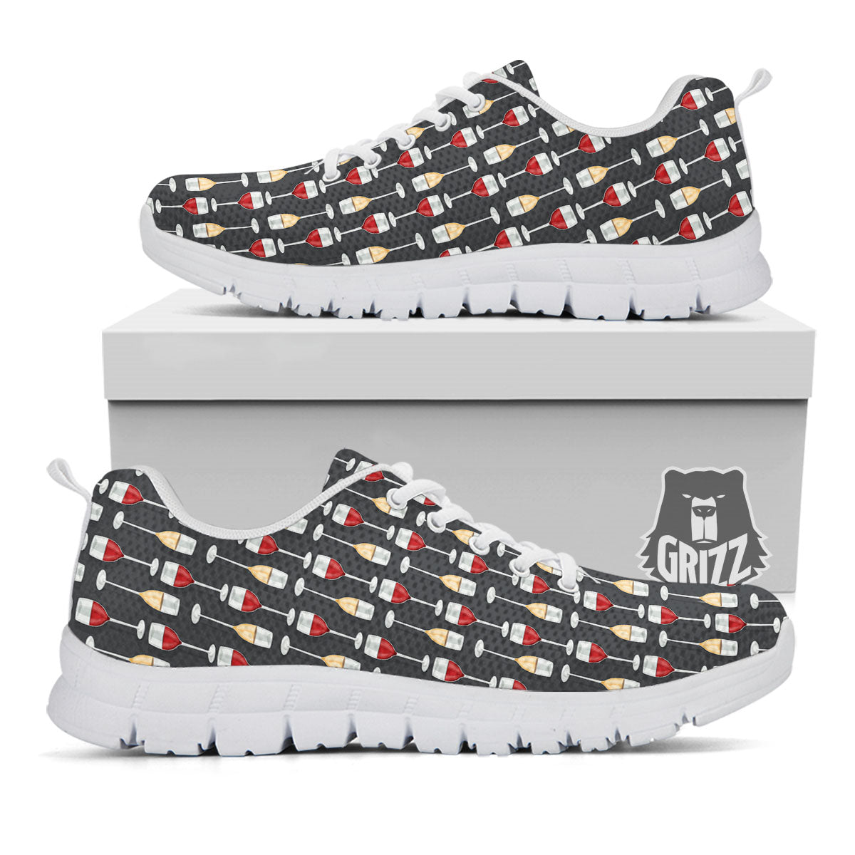 Wine Glasses Print Pattern White Sneaker-grizzshop