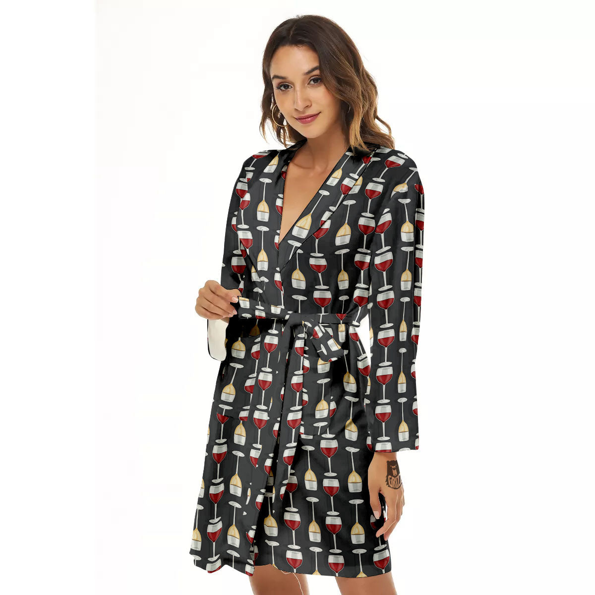 Wine Glasses Print Pattern Women's Robe-grizzshop