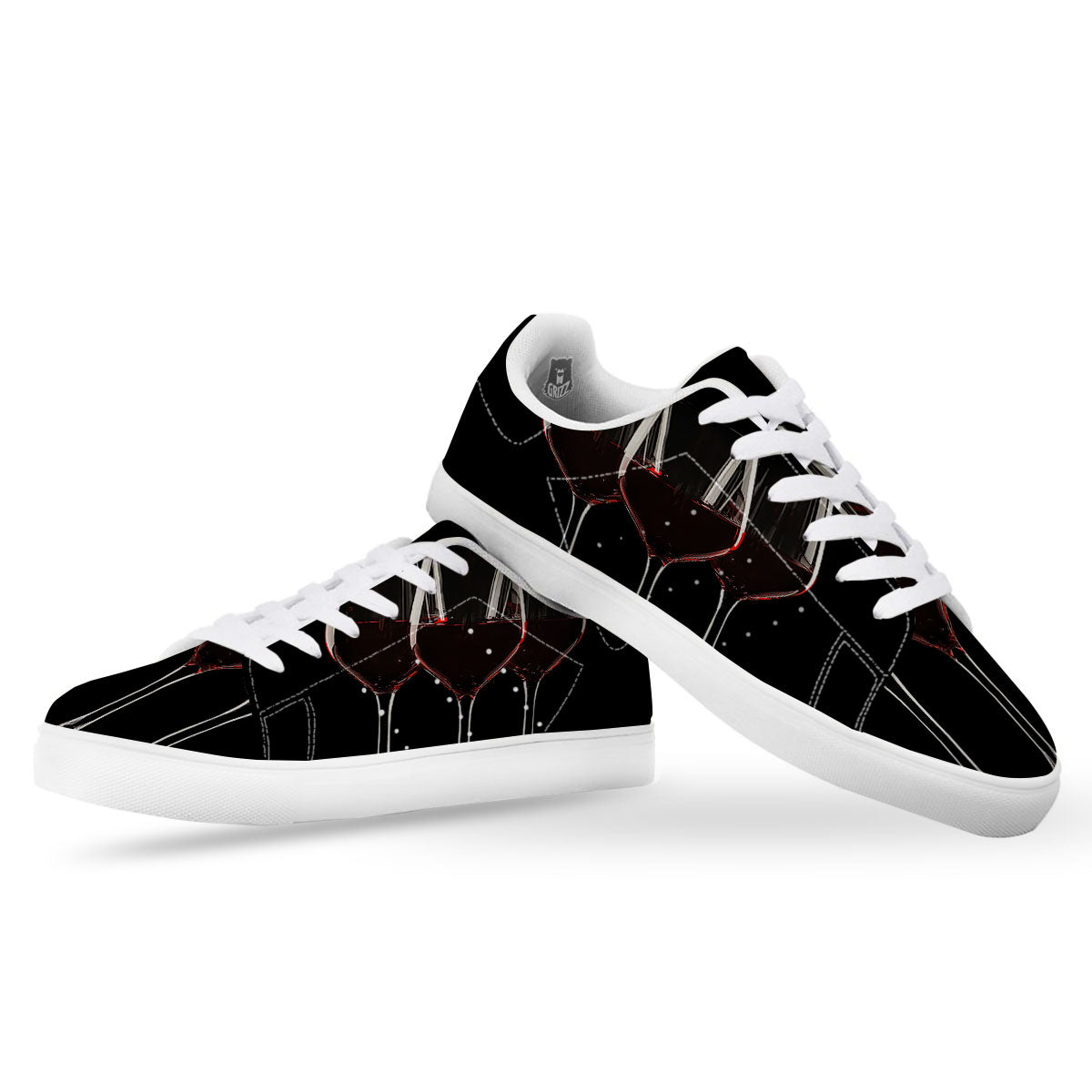 Wine Glasses Print White Low Top Sneakers-grizzshop