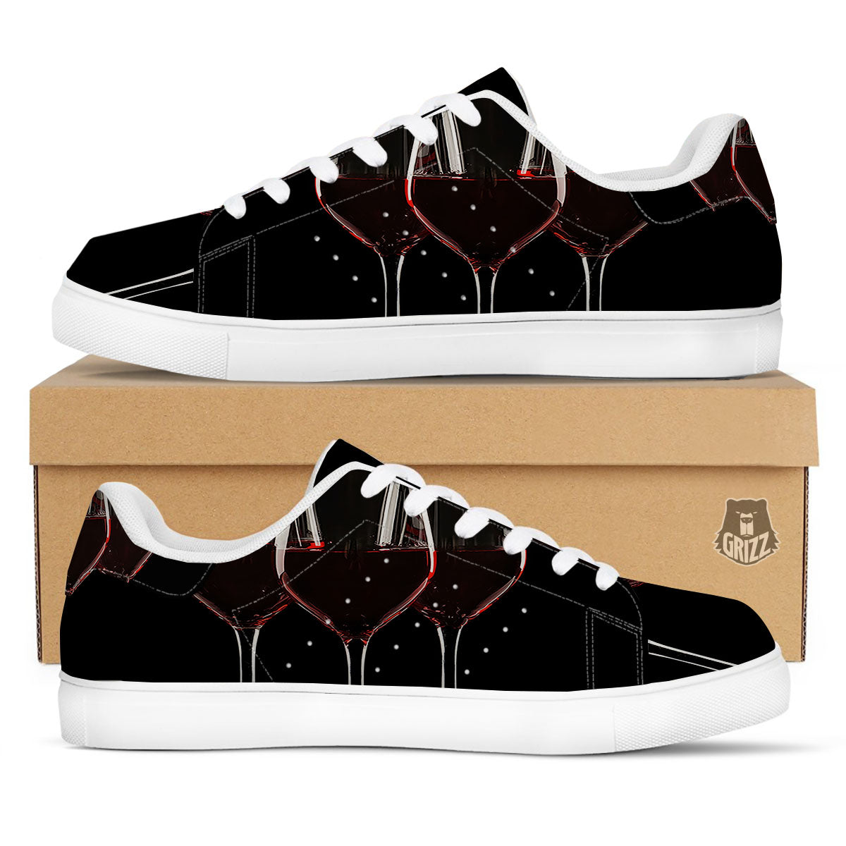 Wine Glasses Print White Low Top Sneakers-grizzshop