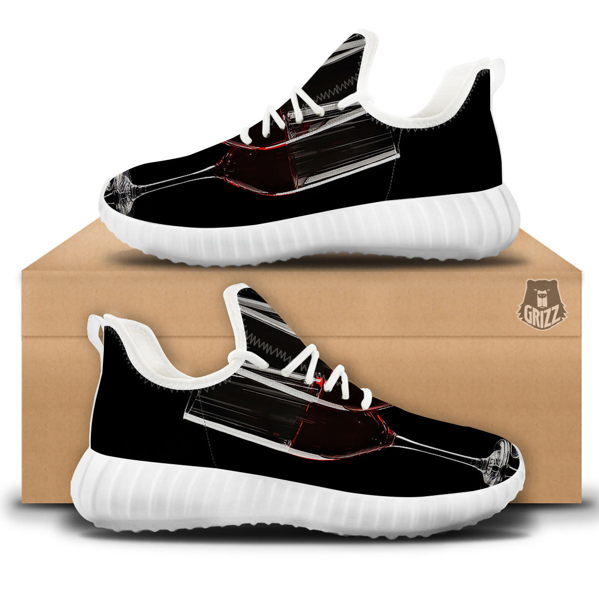 Wine Glasses Print White Walking Shoes-grizzshop