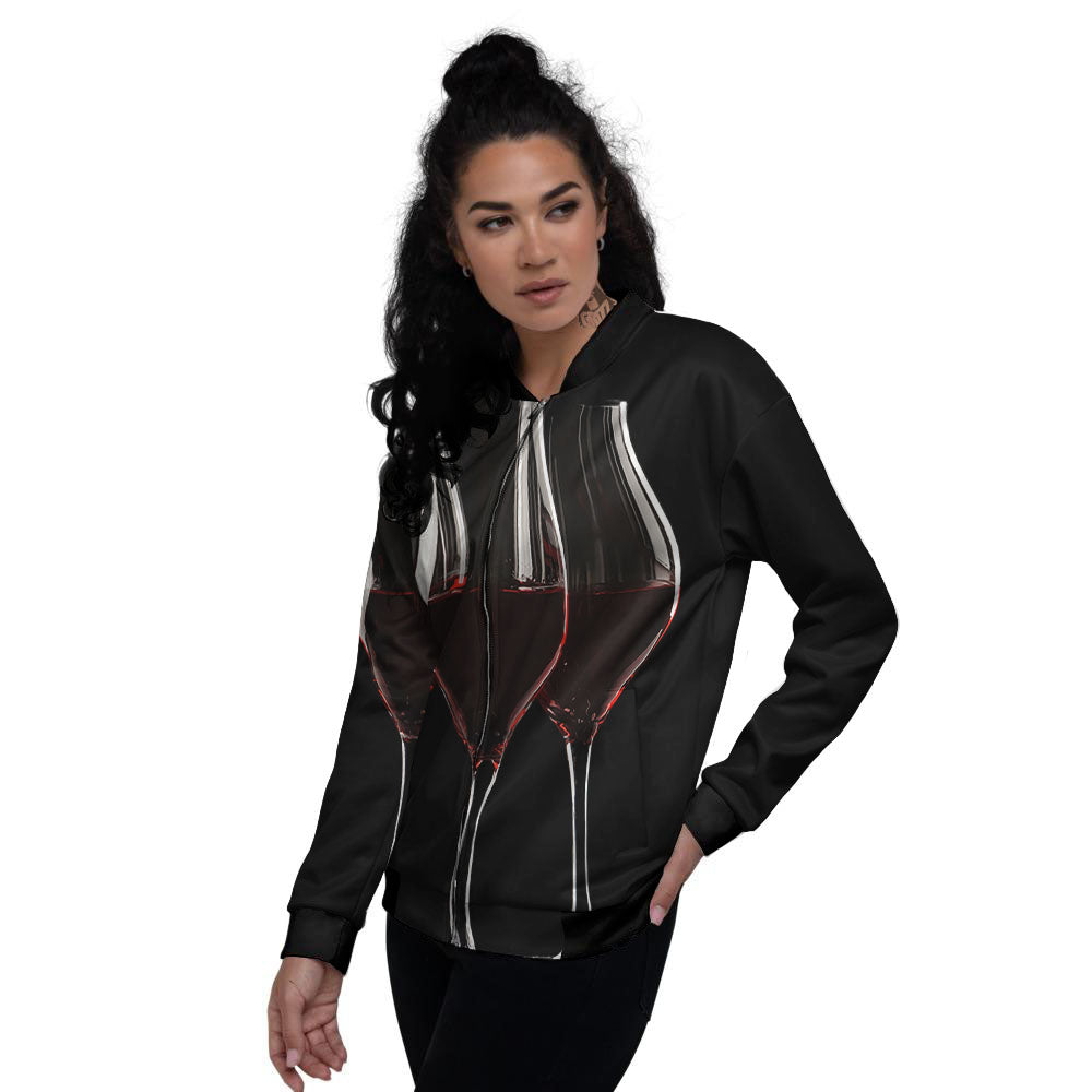 Wine Glasses Print Women's Bomber Jacket-grizzshop