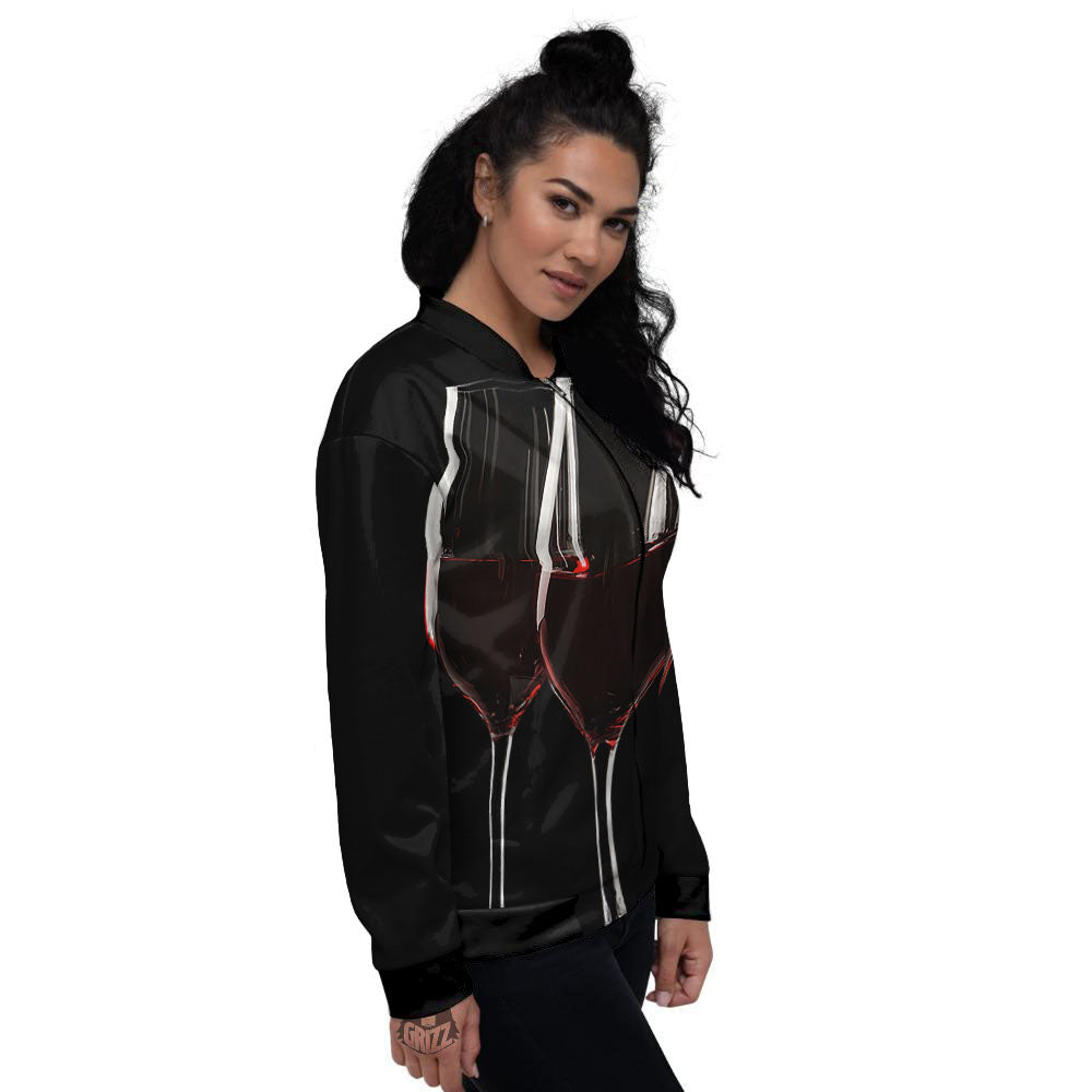 Wine Glasses Print Women's Bomber Jacket-grizzshop