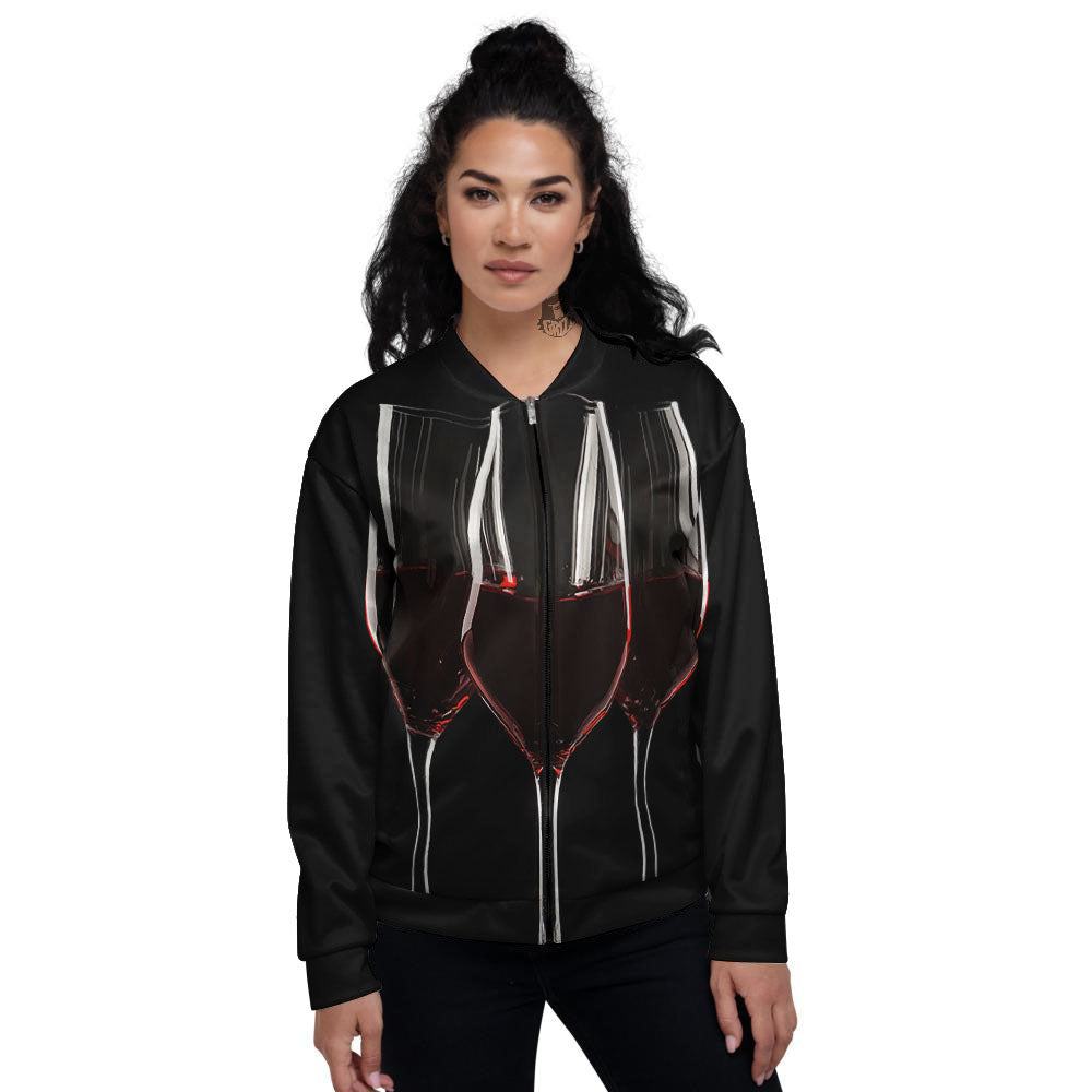 Wine Glasses Print Women's Bomber Jacket-grizzshop