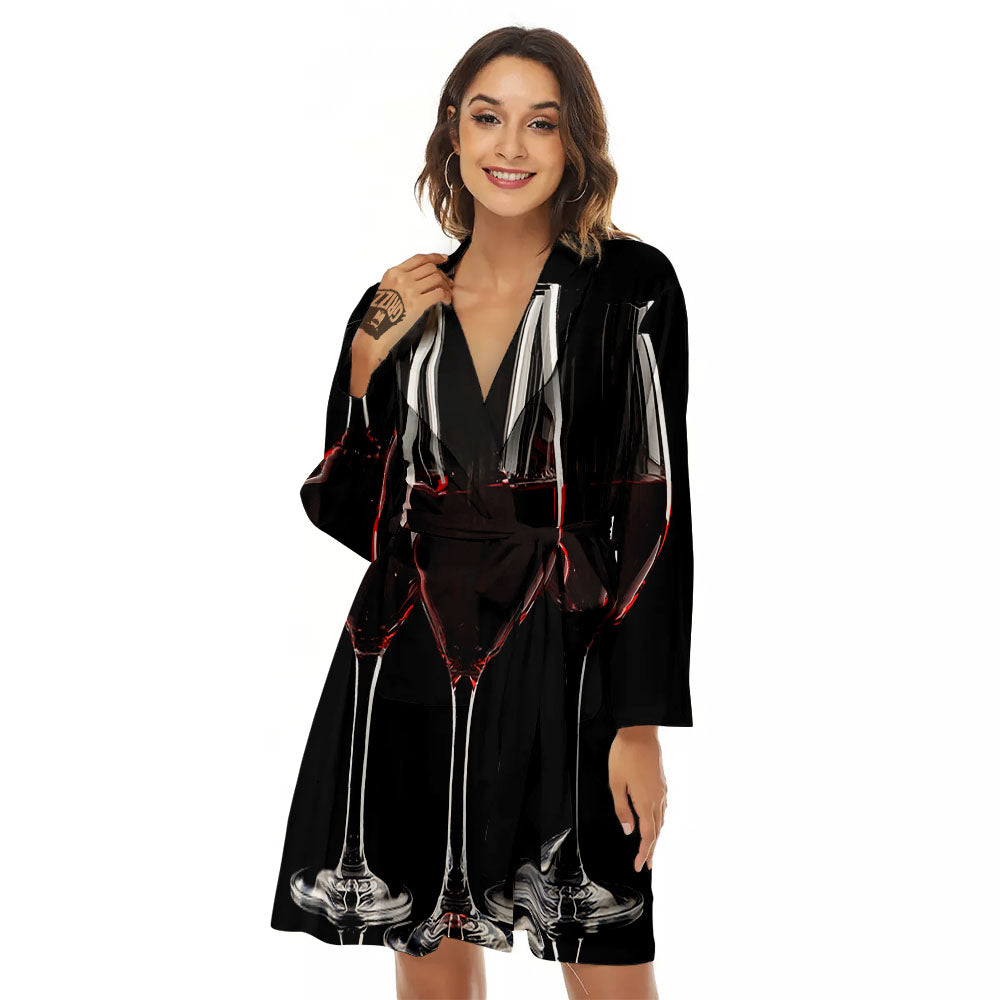 Wine Glasses Print Women's Robe-grizzshop