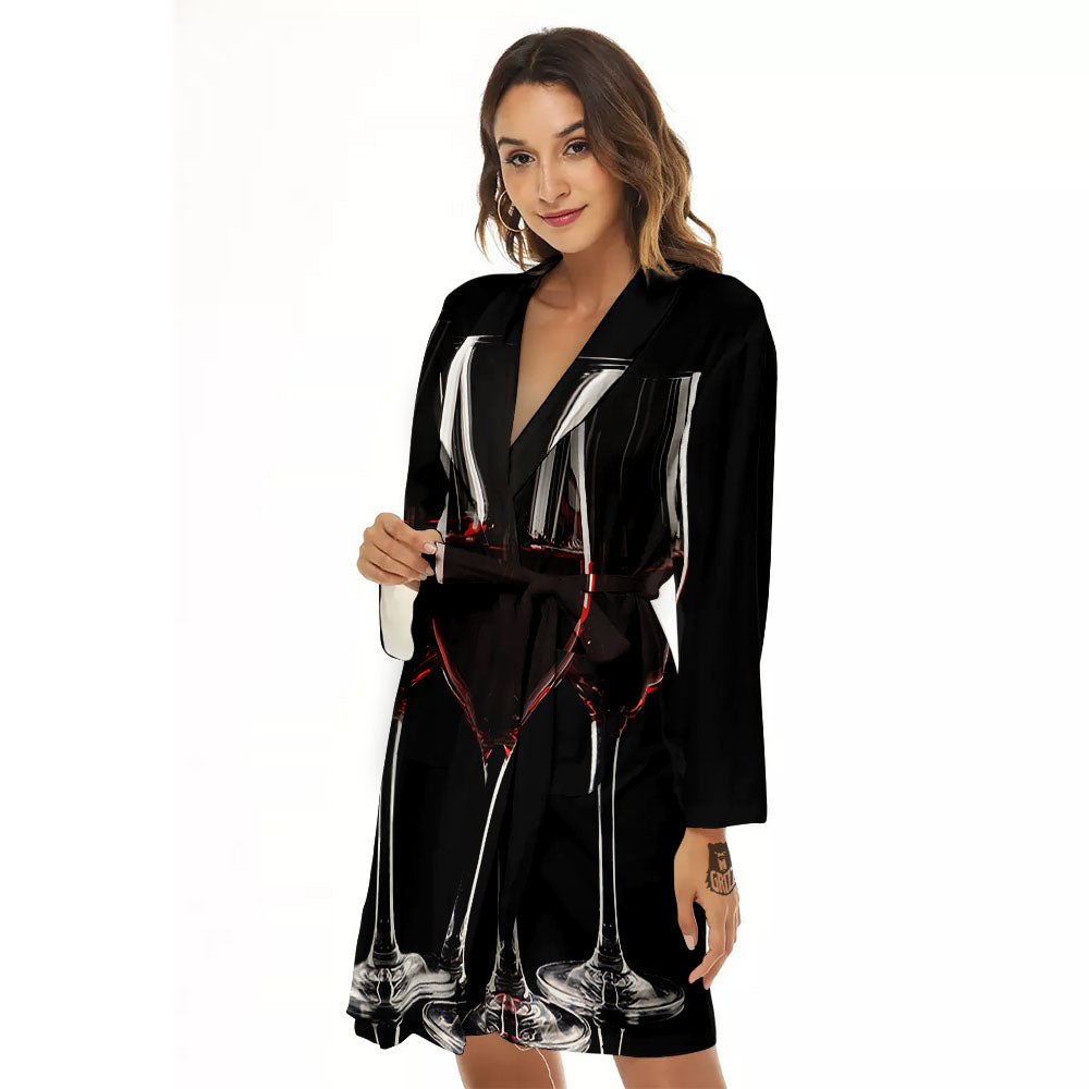 Wine Glasses Print Women's Robe-grizzshop
