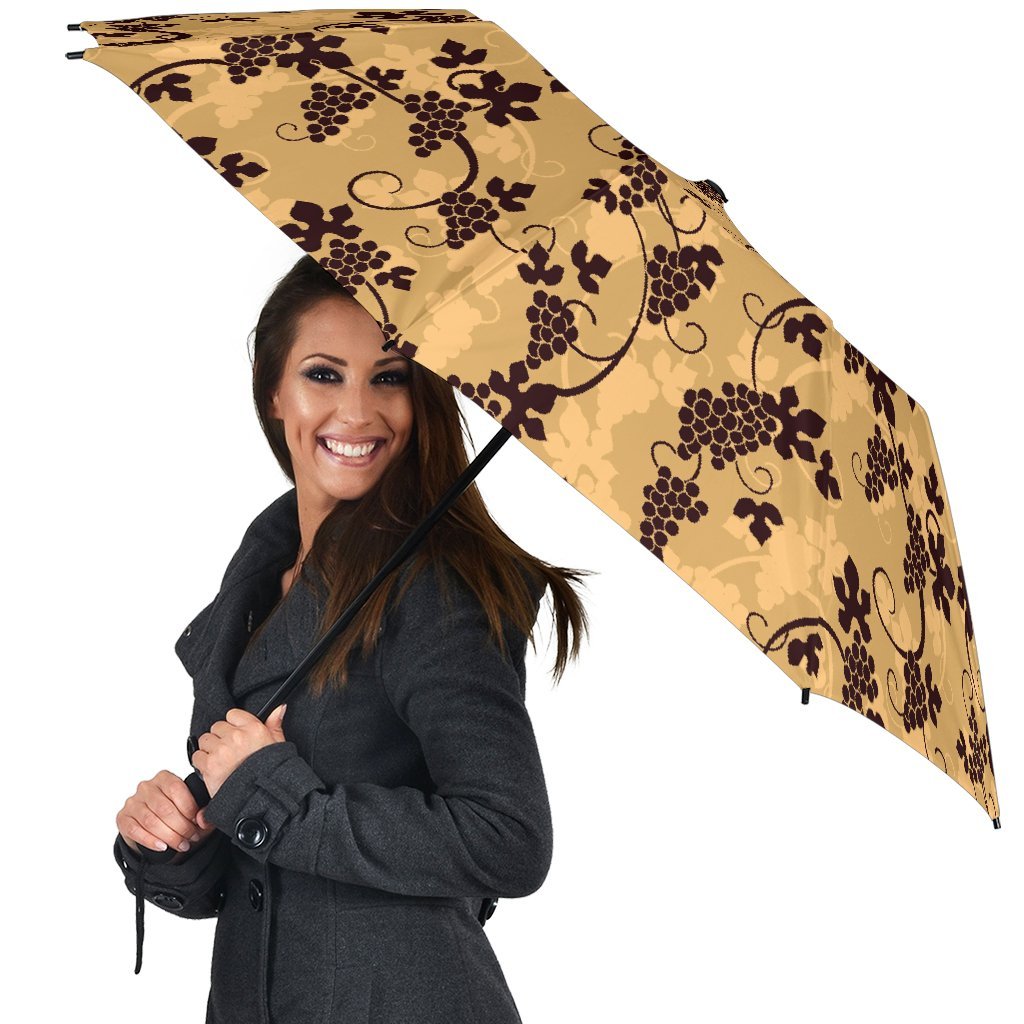 Wine Grape Pattern Print Automatic Foldable Umbrella-grizzshop