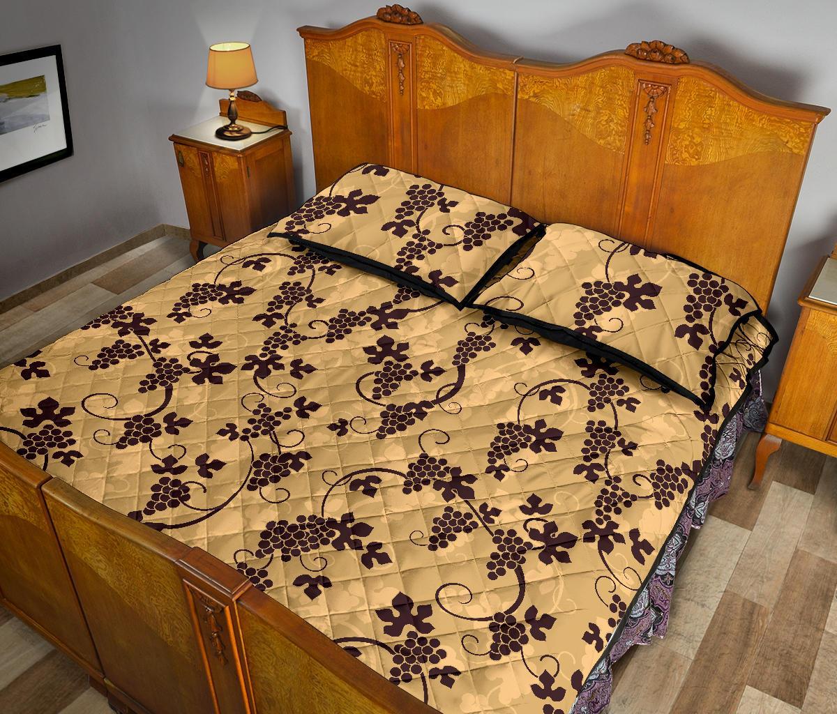 Wine Grape Pattern Print Bed Set Quilt-grizzshop
