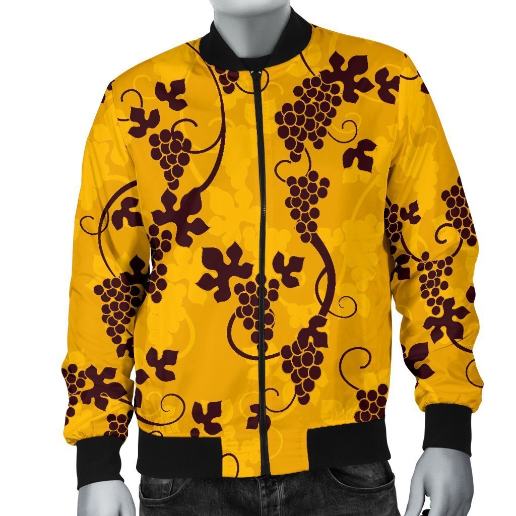 Wine Grape Pattern Print Men's Bomber Jacket-grizzshop