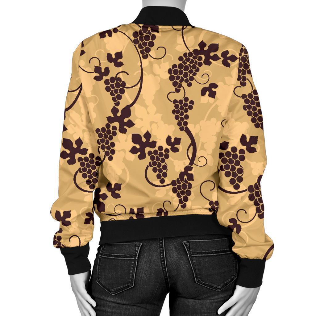 Wine Grape Pattern Print Women Casual Bomber Jacket-grizzshop