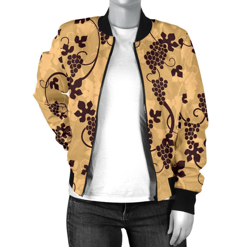 Wine Grape Pattern Print Women Casual Bomber Jacket-grizzshop