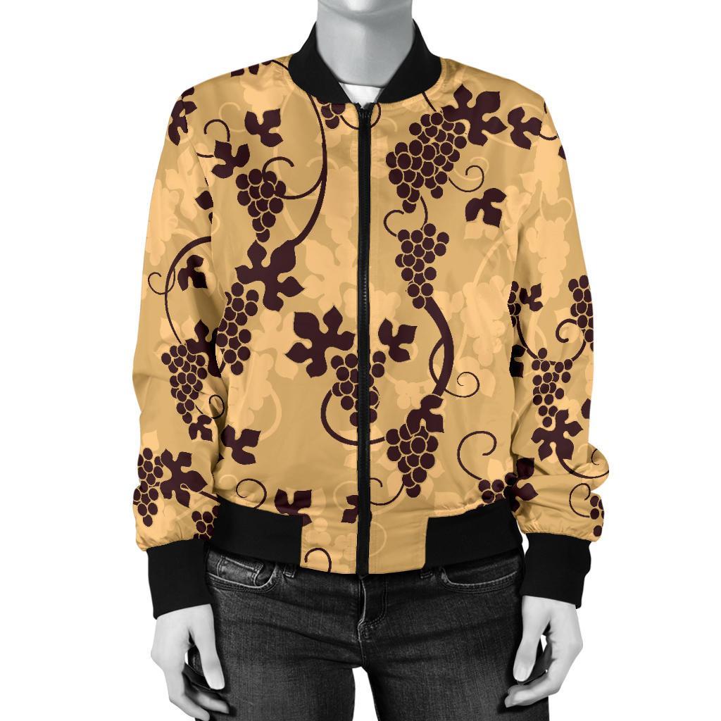 Wine Grape Pattern Print Women Casual Bomber Jacket-grizzshop