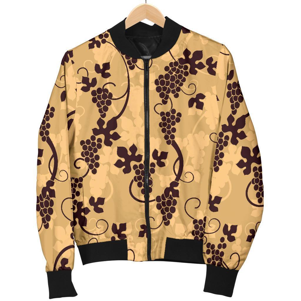 Wine Grape Pattern Print Women Casual Bomber Jacket-grizzshop