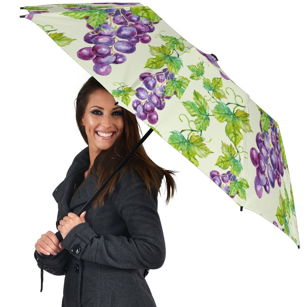 Wine Grape Print Pattern Automatic Foldable Umbrella-grizzshop