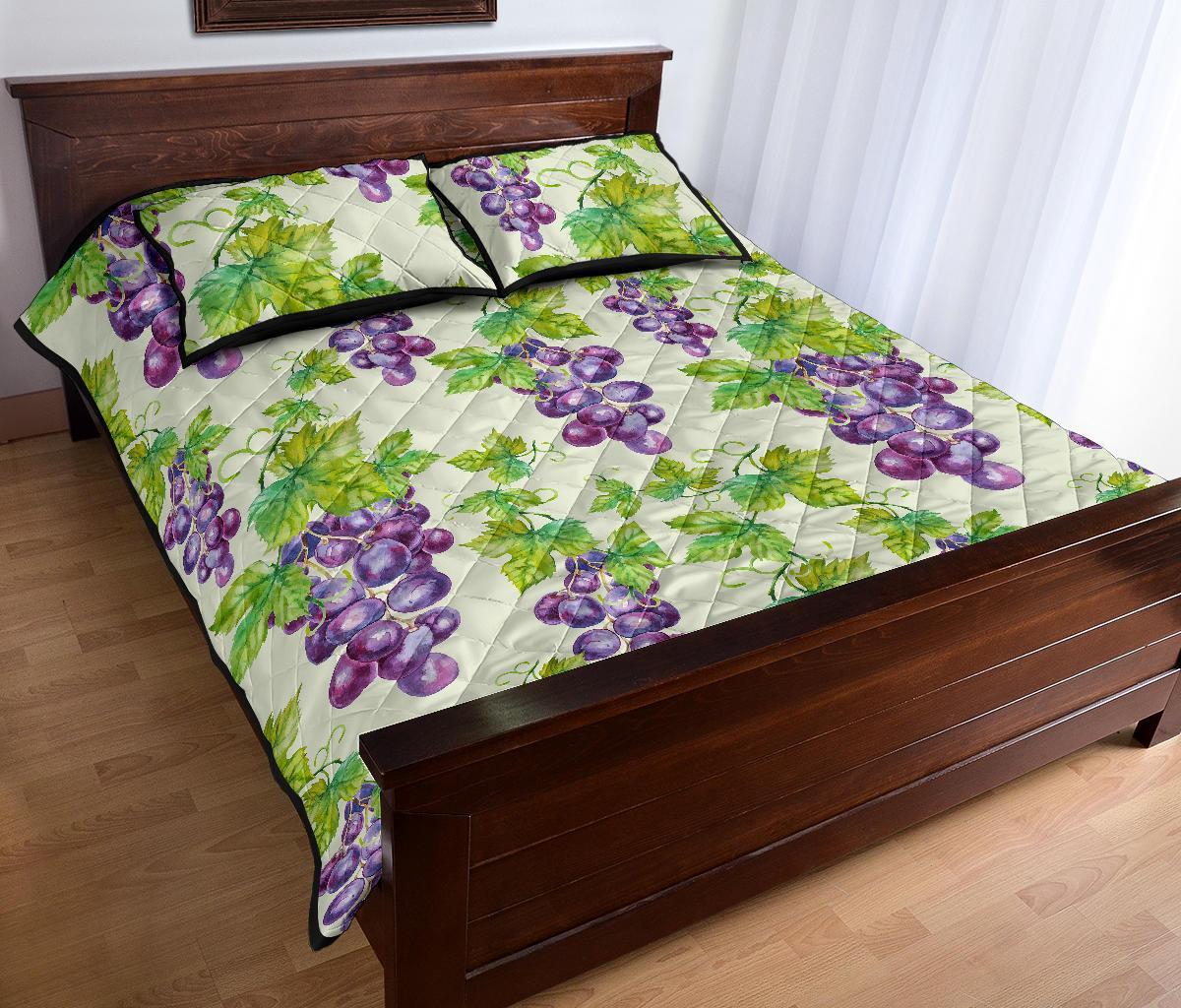 Wine Grape Print Pattern Bed Set Quilt-grizzshop