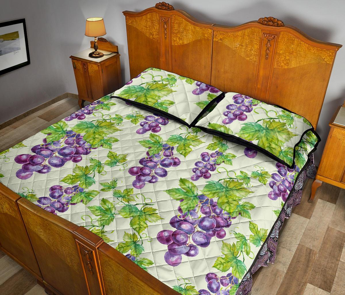 Wine Grape Print Pattern Bed Set Quilt-grizzshop