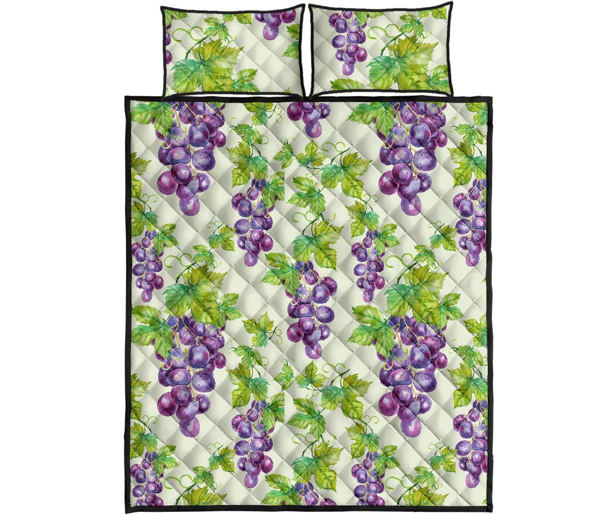 Wine Grape Print Pattern Bed Set Quilt-grizzshop