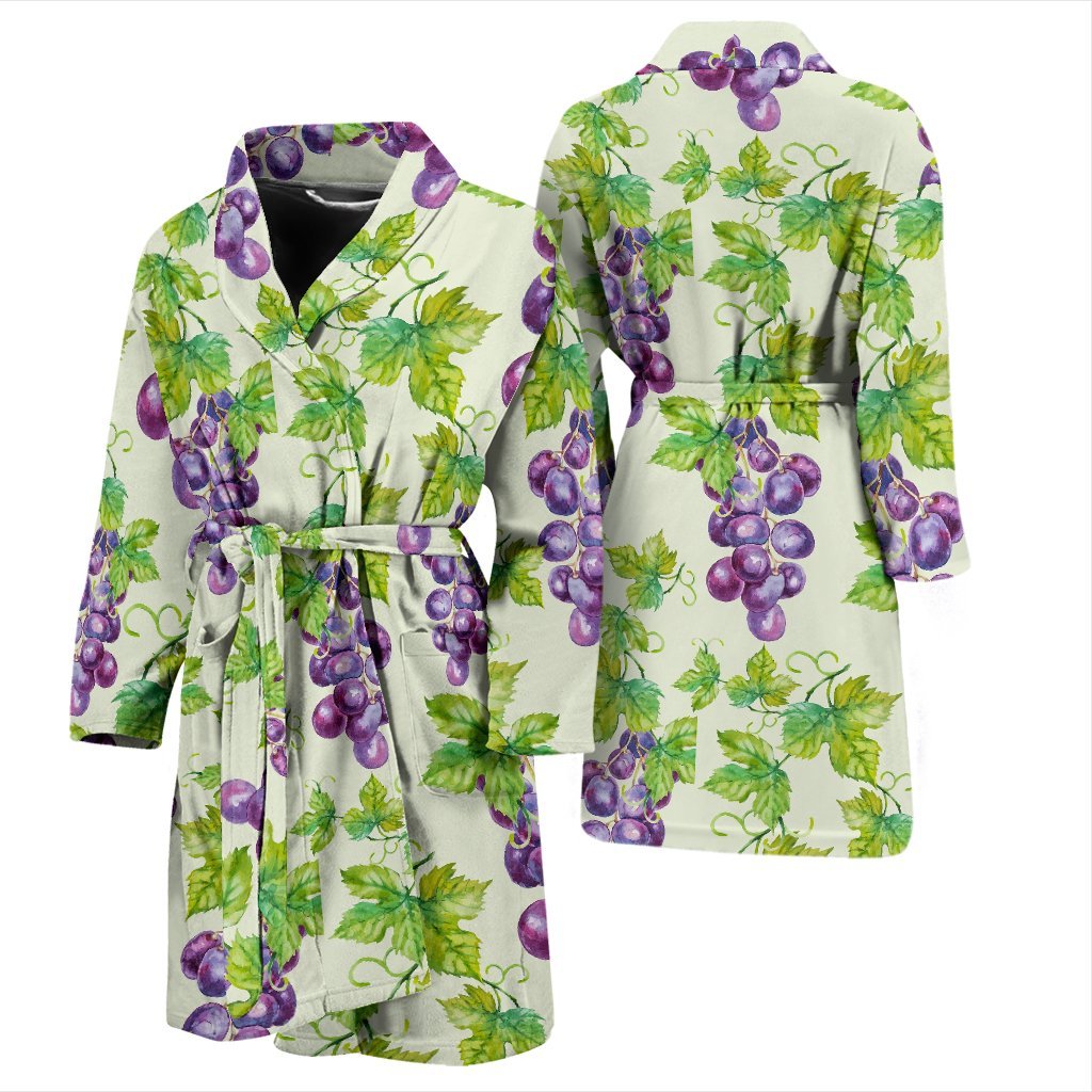 Wine Grape Print Pattern Men Long Robe-grizzshop