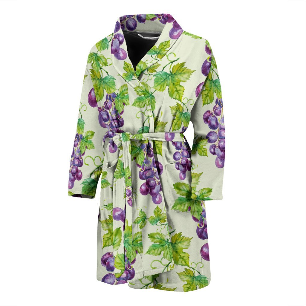 Wine Grape Print Pattern Men Long Robe-grizzshop