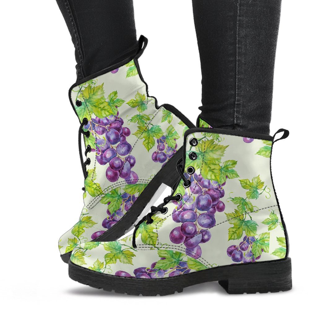 Wine Grape Print Pattern Men Women Leather Boots-grizzshop