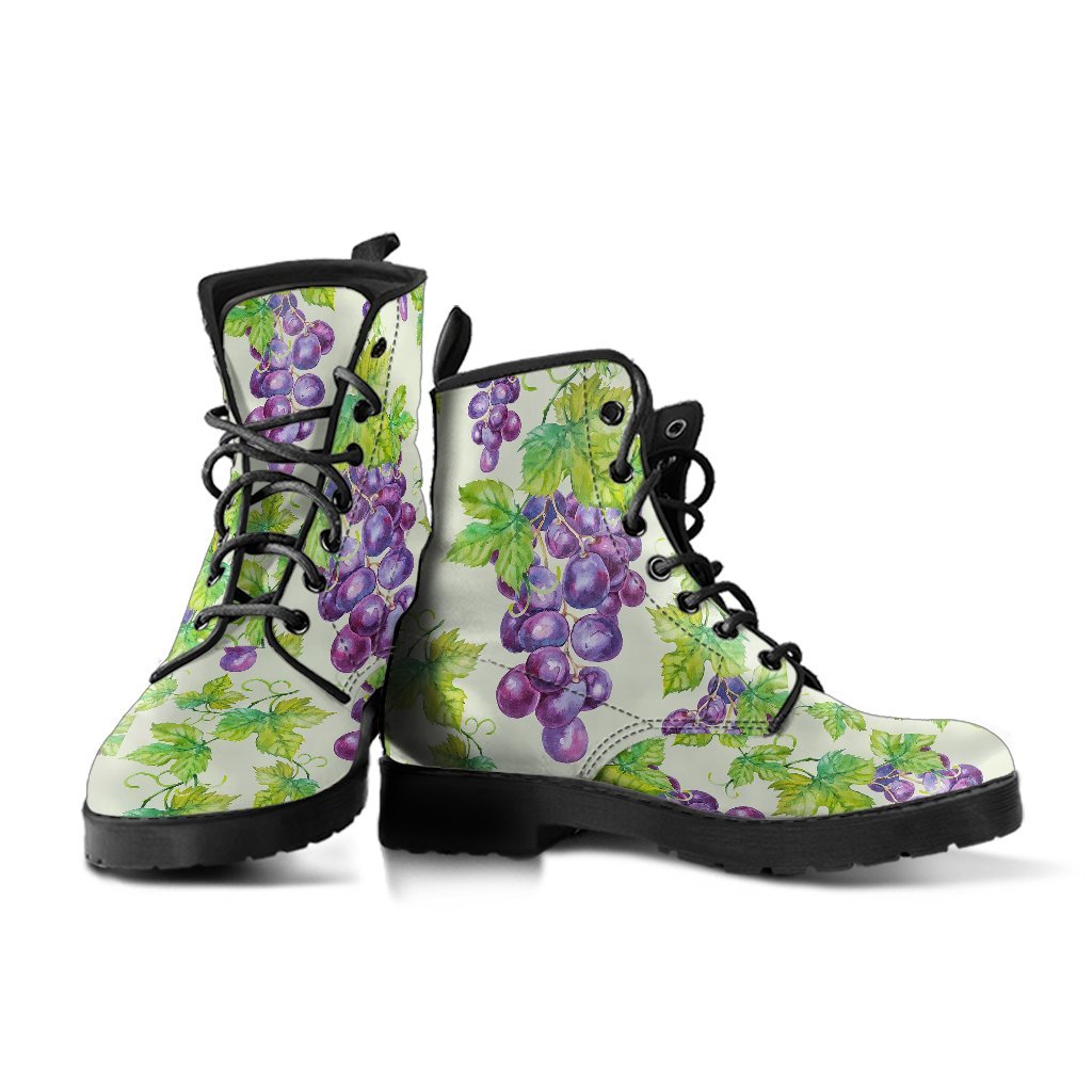 Wine Grape Print Pattern Men Women Leather Boots-grizzshop