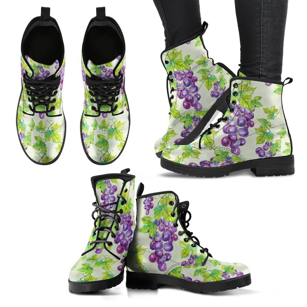 Wine Grape Print Pattern Men Women Leather Boots-grizzshop