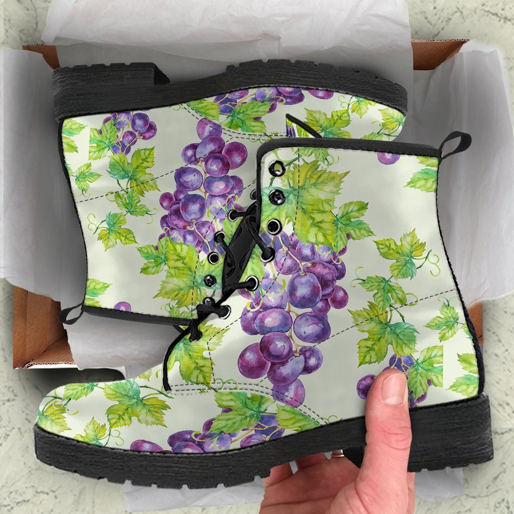 Wine Grape Print Pattern Men Women Leather Boots-grizzshop