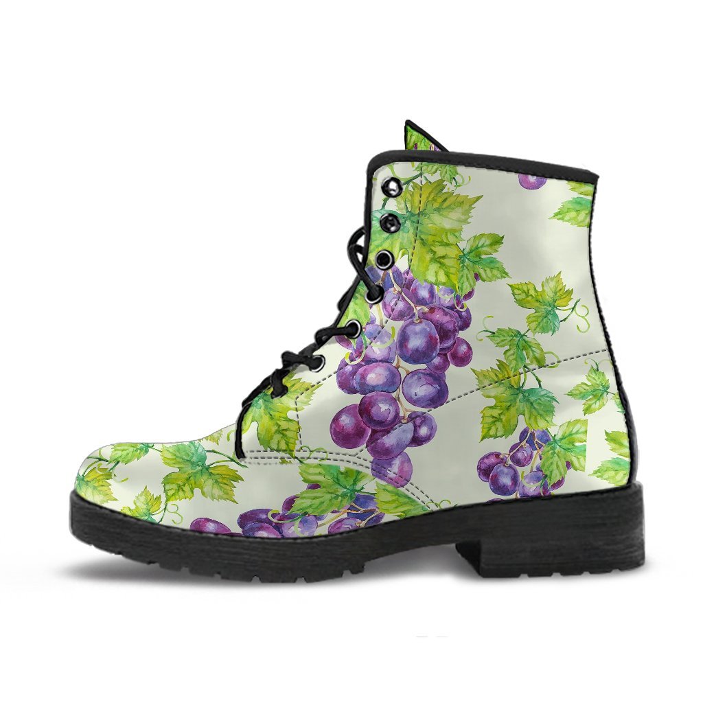 Wine Grape Print Pattern Men Women Leather Boots-grizzshop