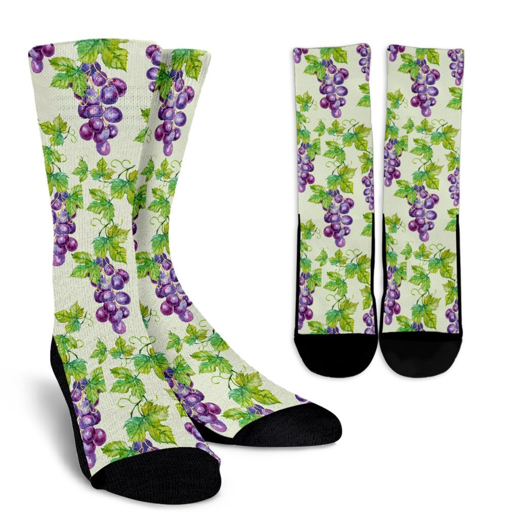 Wine Grape Print Pattern Unisex Crew Socks-grizzshop