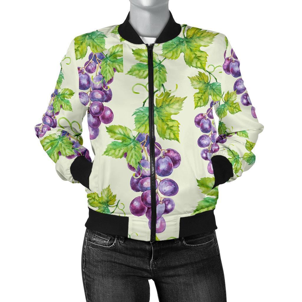 Wine Grape Print Pattern Women Casual Bomber Jacket-grizzshop