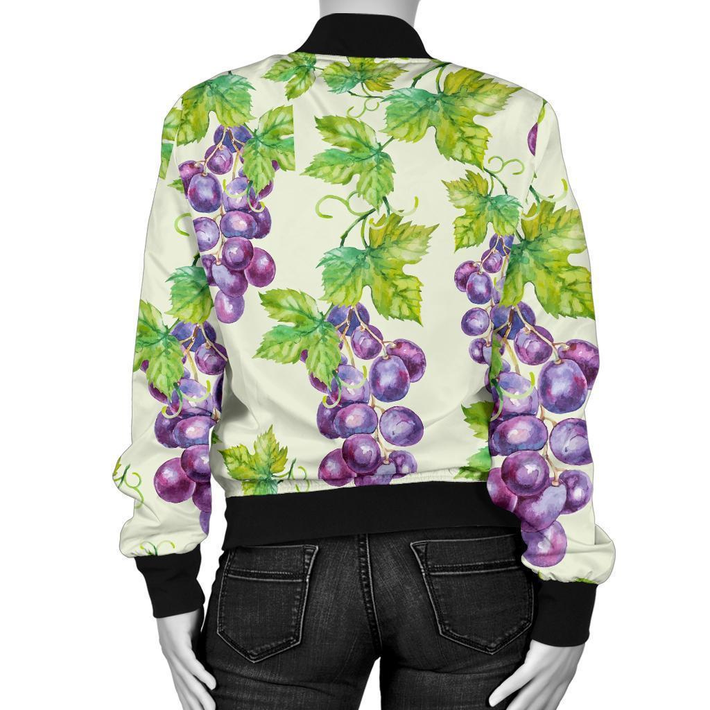 Wine Grape Print Pattern Women Casual Bomber Jacket-grizzshop