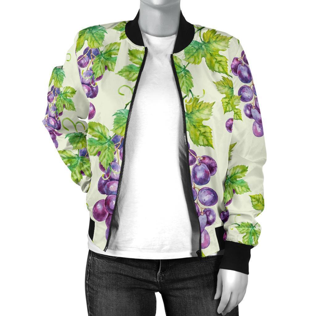 Wine Grape Print Pattern Women Casual Bomber Jacket-grizzshop