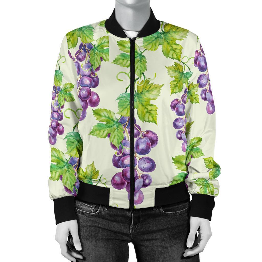 Wine Grape Print Pattern Women Casual Bomber Jacket-grizzshop