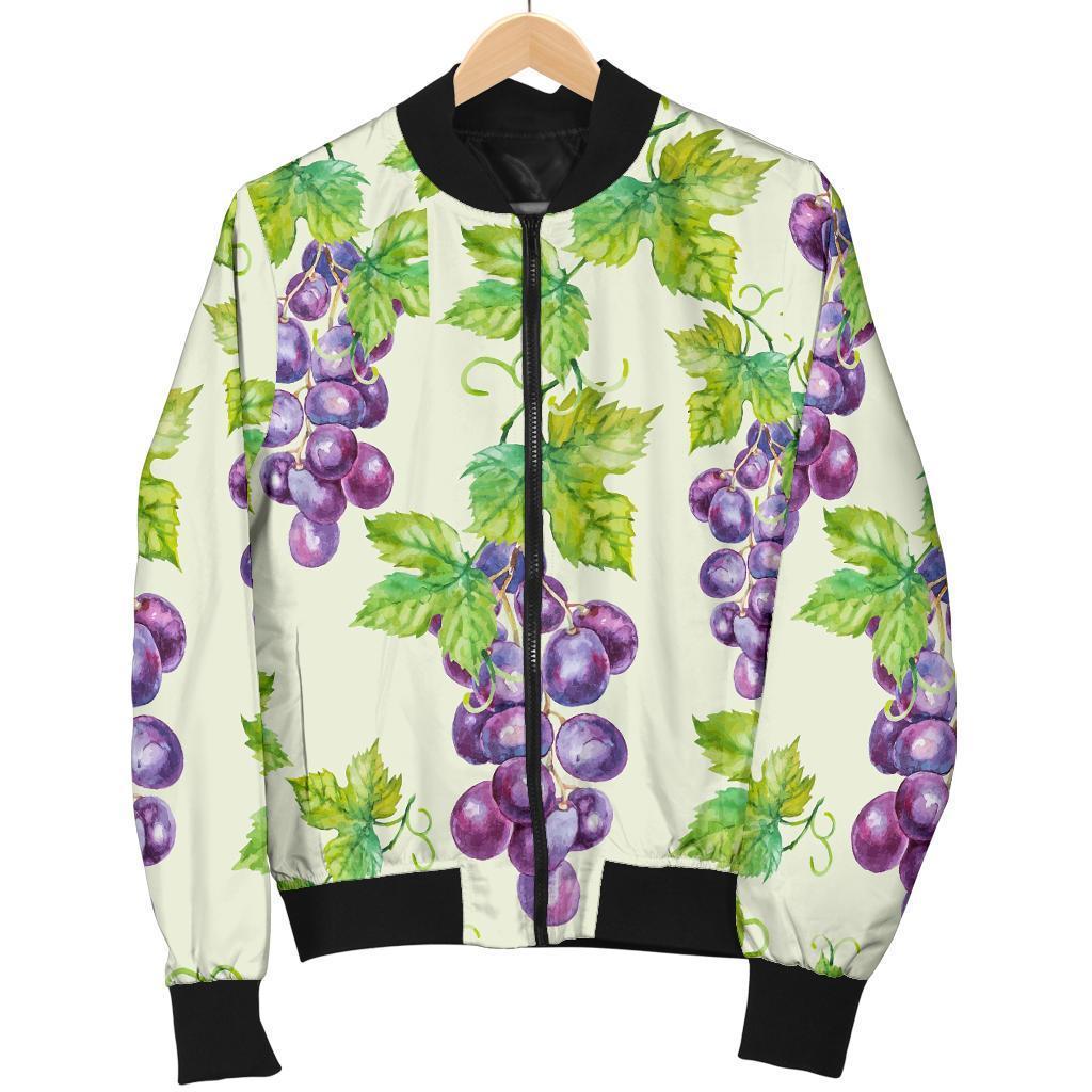 Wine Grape Print Pattern Women Casual Bomber Jacket-grizzshop