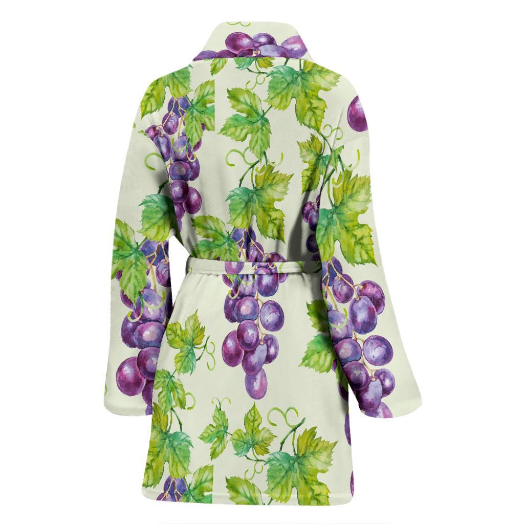 Wine Grape Print Pattern Women Long Robe-grizzshop
