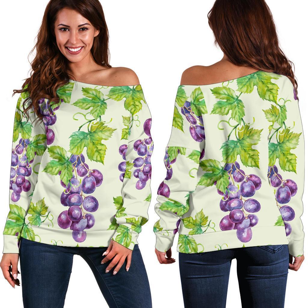 Wine Grape Print Pattern Women Off Shoulder Sweatshirt-grizzshop