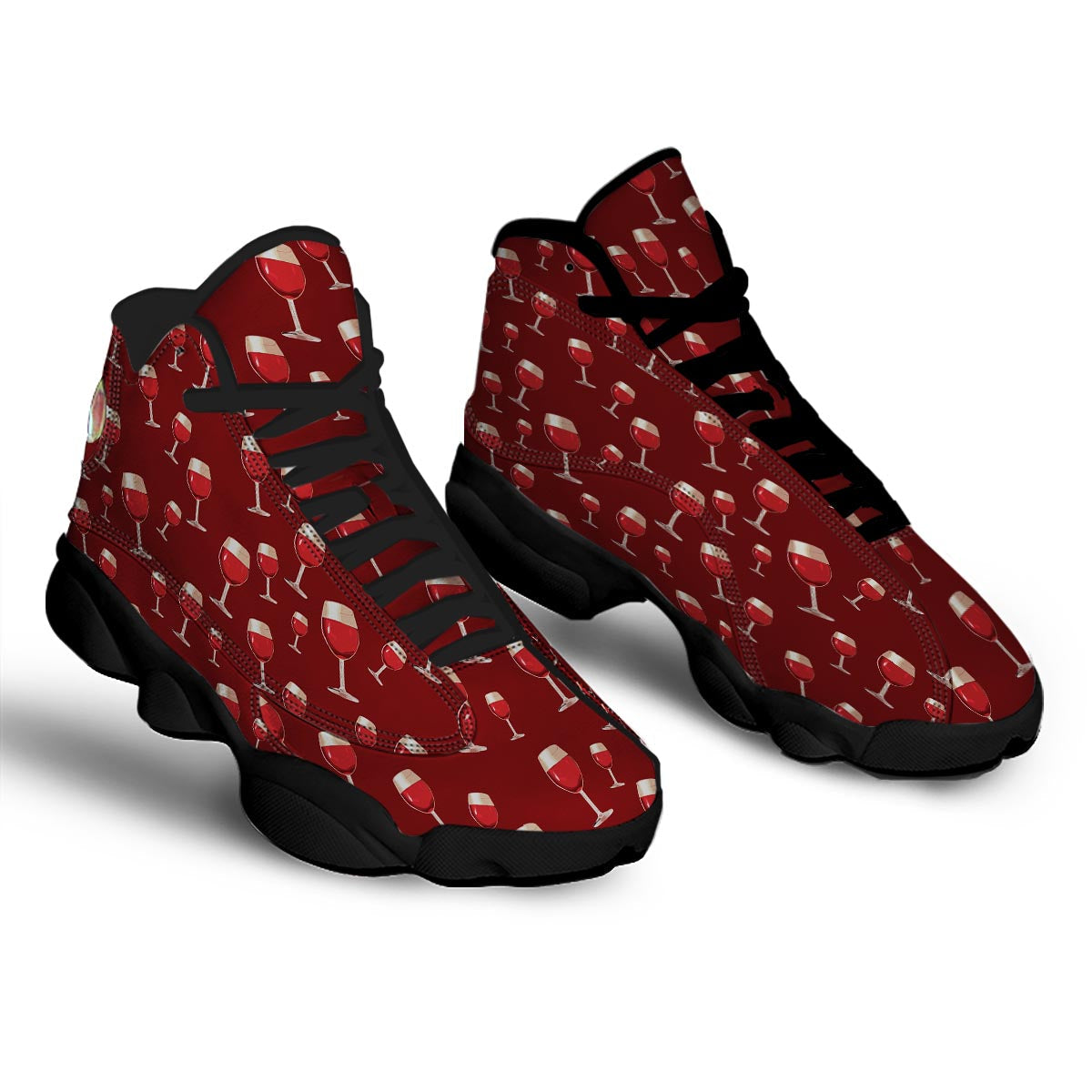 Wine Red Print Pattern Black Basketball Shoes-grizzshop