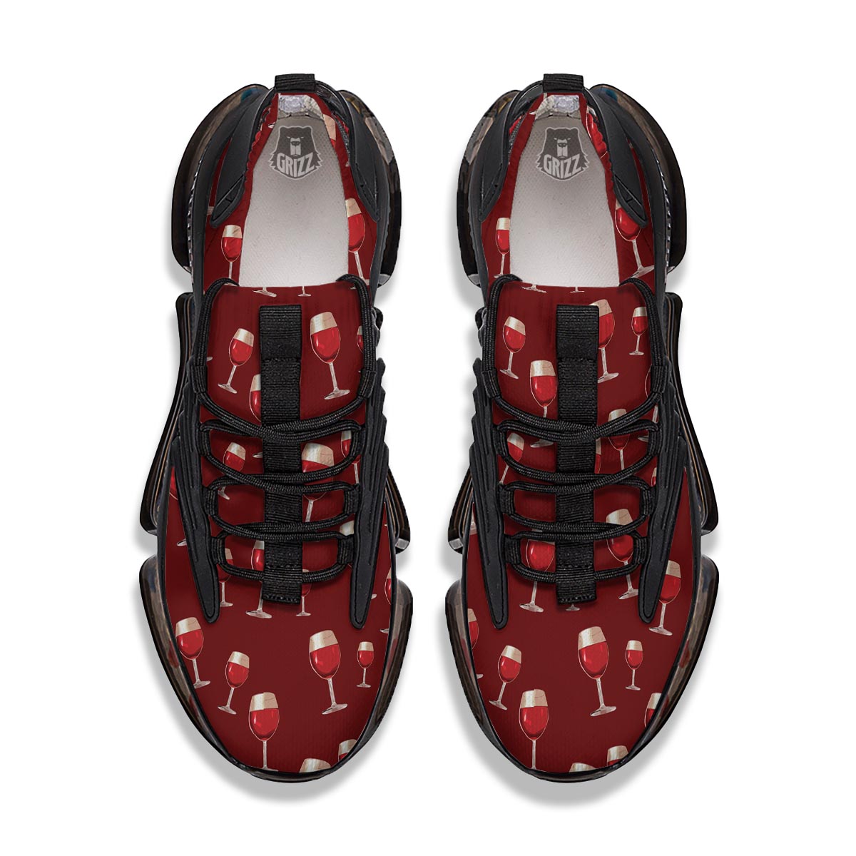Wine Red Print Pattern Black Gym Shoes-grizzshop