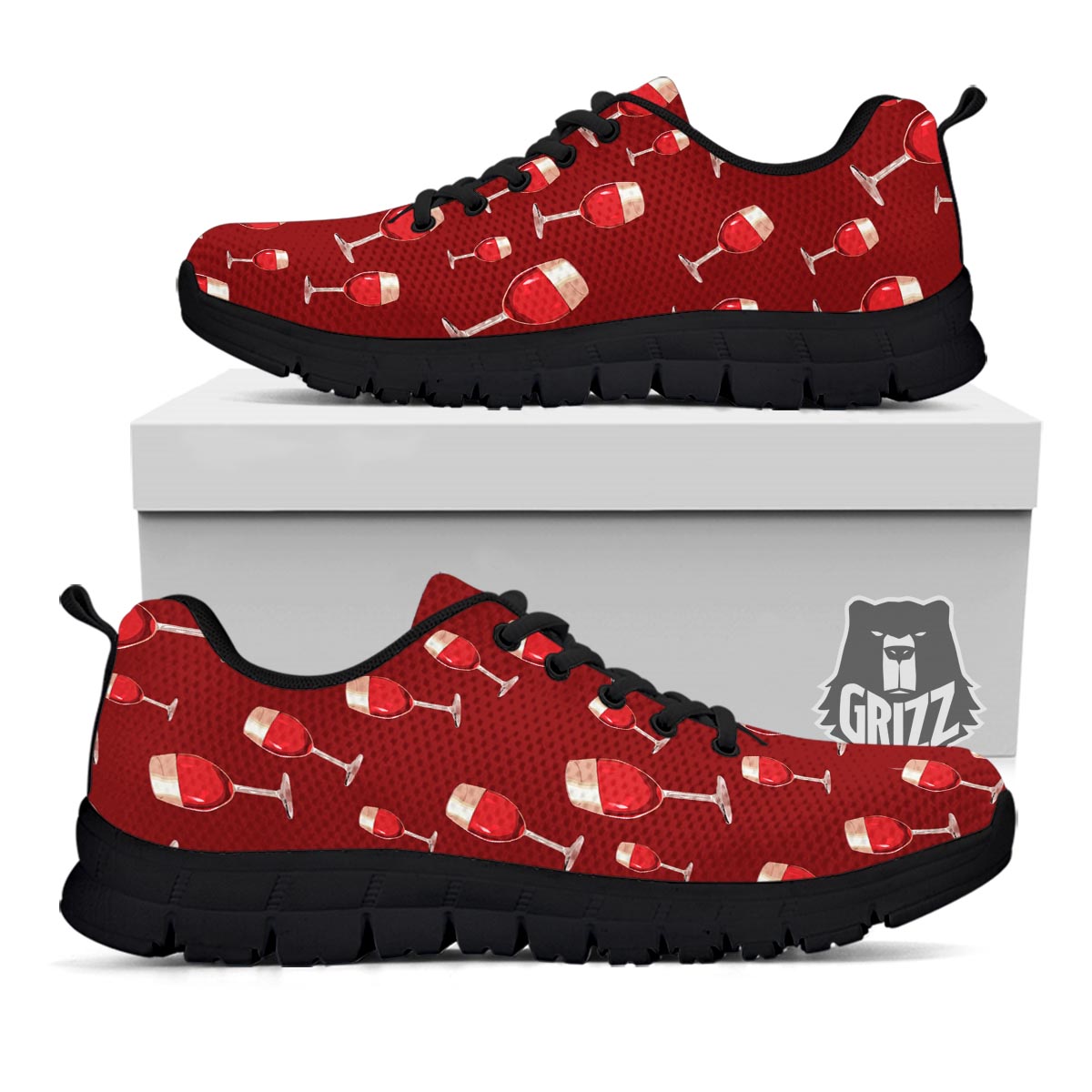 Wine Red Print Pattern Black Sneaker-grizzshop