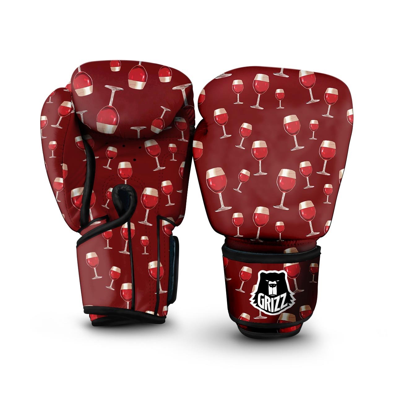 Wine Red Print Pattern Boxing Gloves-grizzshop