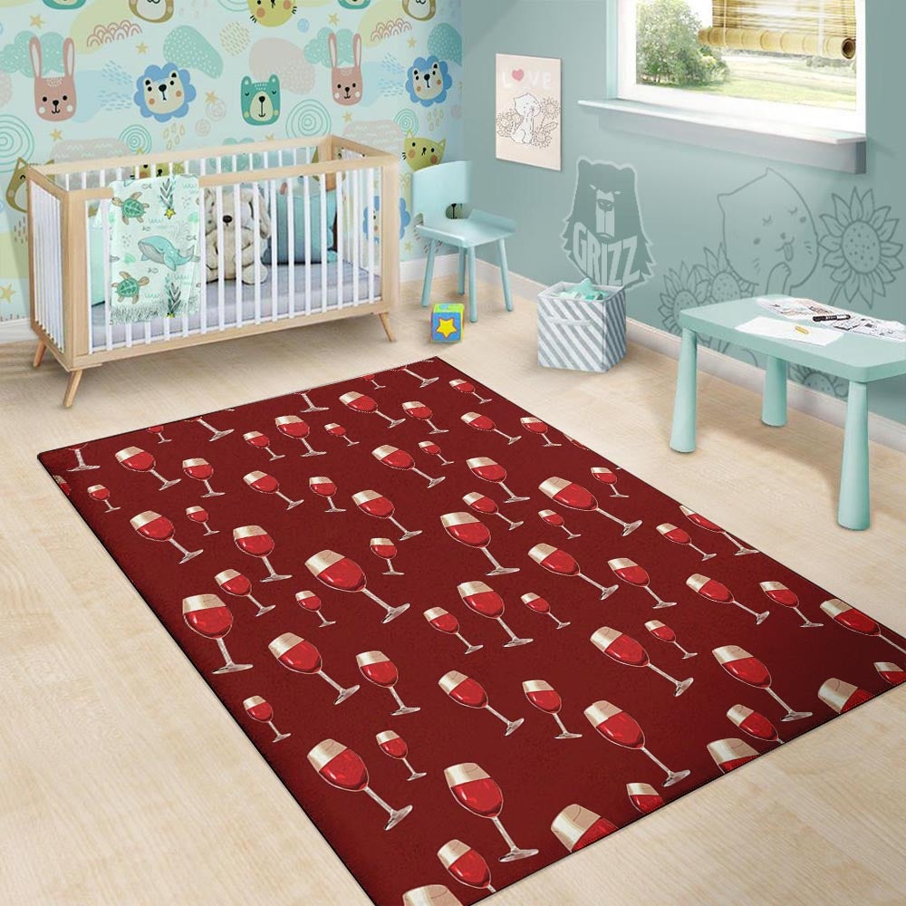 Wine Red Print Pattern Floor Mat-grizzshop