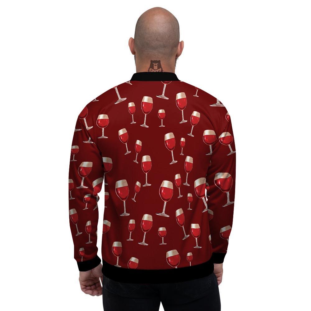 Wine Red Print Pattern Men's Bomber Jacket-grizzshop
