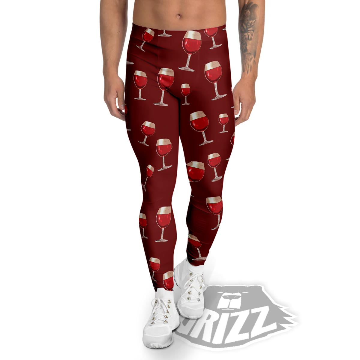 Wine Red Print Pattern Men's Leggings-grizzshop