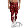 Wine Red Print Pattern Men's Leggings-grizzshop